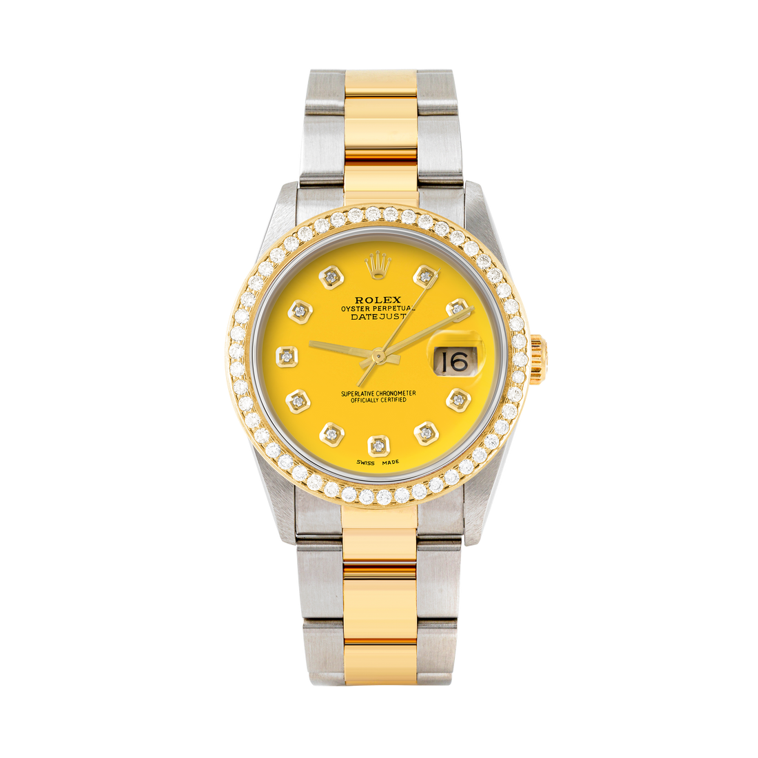 Rolex Datejust 36mm TWO TONE 16233 Yellow Dial | Diamond  Hour Markers | 1.8ct Diamond Bezel