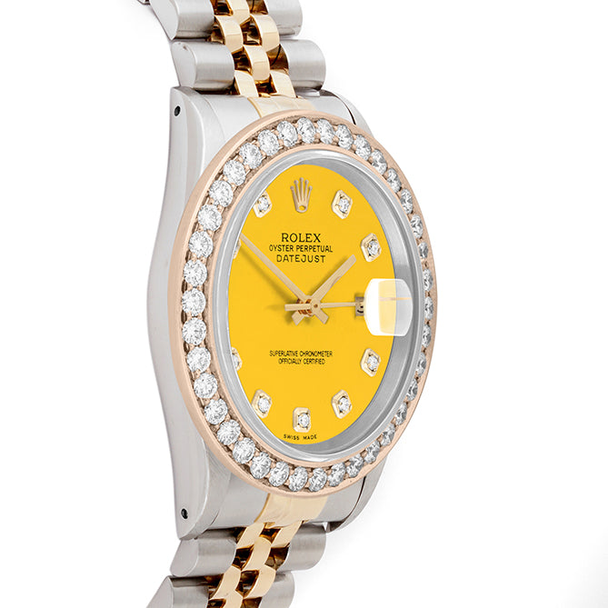 Rolex Datejust 36mm TWO TONE 16233 Yellow Dial | Diamond Hour Markers | 2.5ct Diamond Bezel