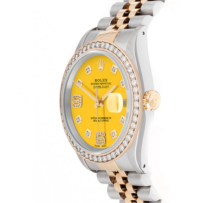 Rolex Datejust 36mm TWO TONE 16233 Yellow Dial | 6&9 Diamond Hour Markers | 1.8ct Diamond Bezel