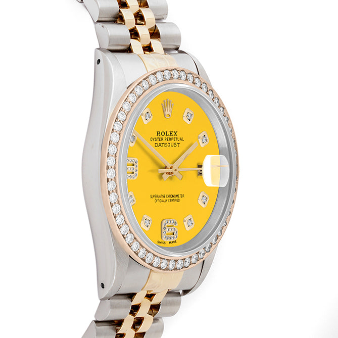 Rolex Datejust 36mm TWO TONE 16233 Yellow Dial | 6&9 Diamond Hour Markers | 1.8ct Diamond Bezel