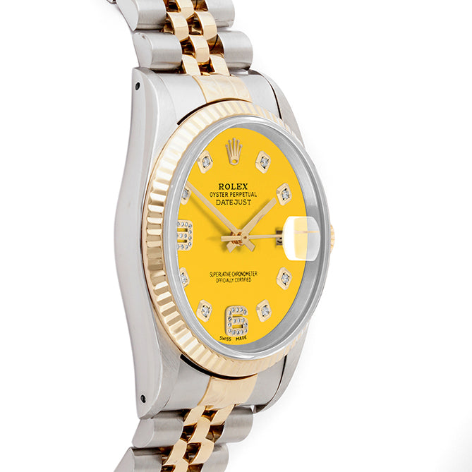 Rolex Datejust 36mm TWO TONE 16233 Yellow Dial | 6&9 Diamond  Hour Markers | Fluted Bezel