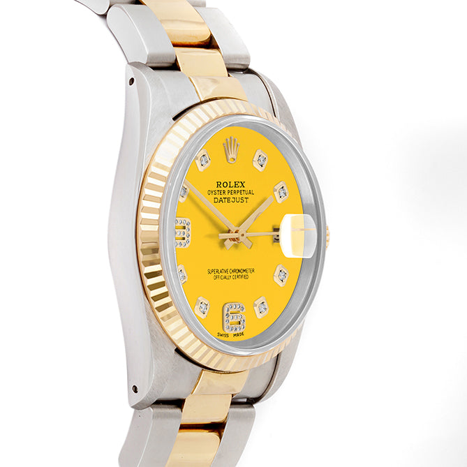 Rolex Datejust 36mm TWO TONE 16233 Yellow Dial | 6&9 Diamond  Hour Markers | Fluted Bezel
