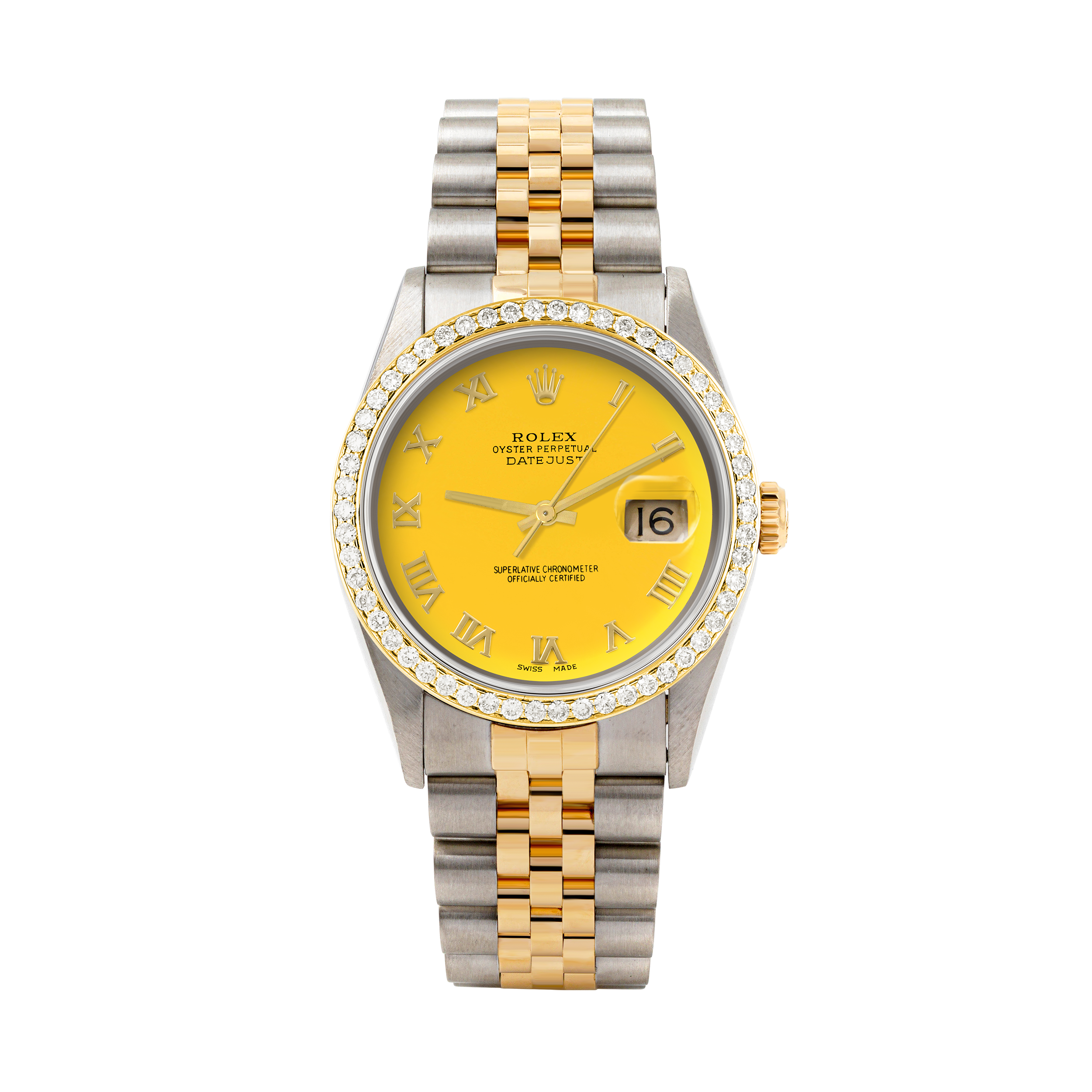 Rolex Datejust 36mm TWO TONE 16233 Yellow Dial | Roman Hour Markers | 1ct Diamond Bezel