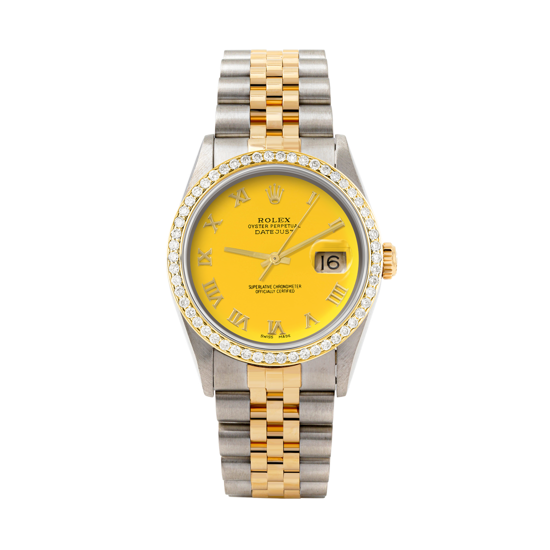 Rolex Datejust 36mm TWO TONE 16233 Yellow Dial | Roman Hour Markers | 1ct Diamond Bezel