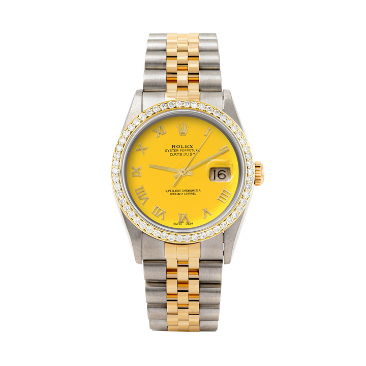 Rolex Datejust 36mm TWO TONE 16233 Yellow Dial | Roman Hour Markers | 1ct Diamond Bezel