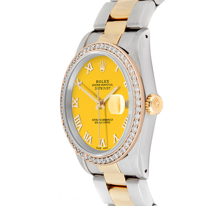 Rolex Datejust 36mm TWO TONE 16233 Yellow Dial | Roman Hour Markers | 1ct Diamond Bezel