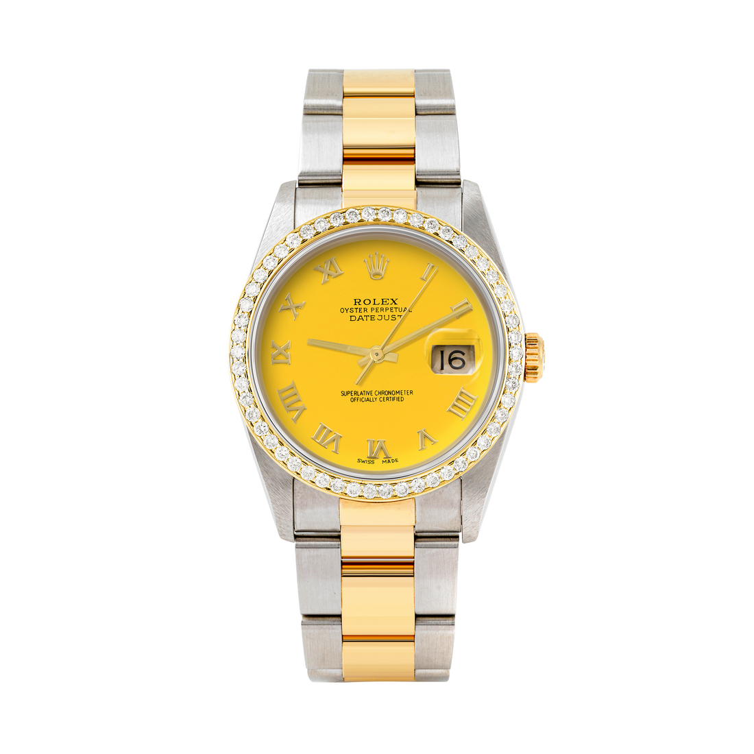 Rolex Datejust 36mm TWO TONE 16233 Yellow Dial | Roman Hour Markers | 1ct Diamond Bezel