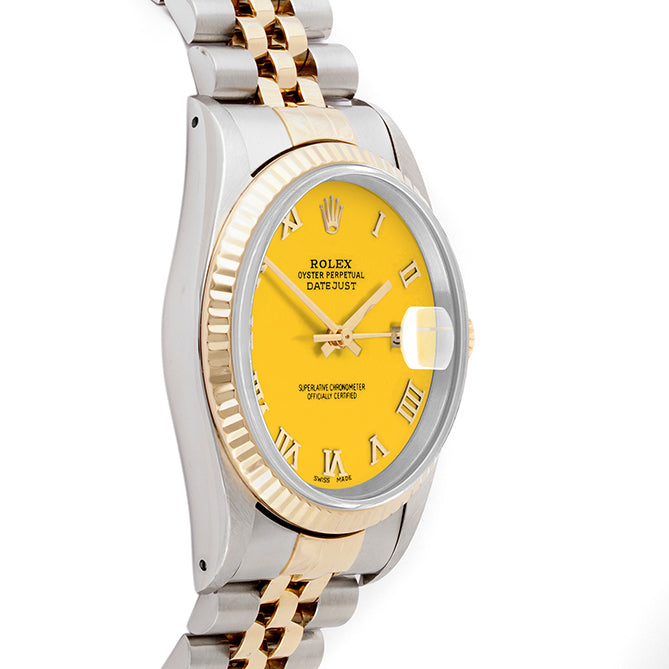 Rolex Datejust 36mm TWO TONE 16233 Yellow Dial | Roman Hour Markers | Fluted Bezel