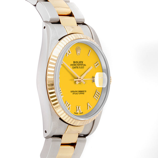 Rolex Datejust 36mm TWO TONE 16233 Yellow Dial | Roman Hour Markers | Fluted Bezel
