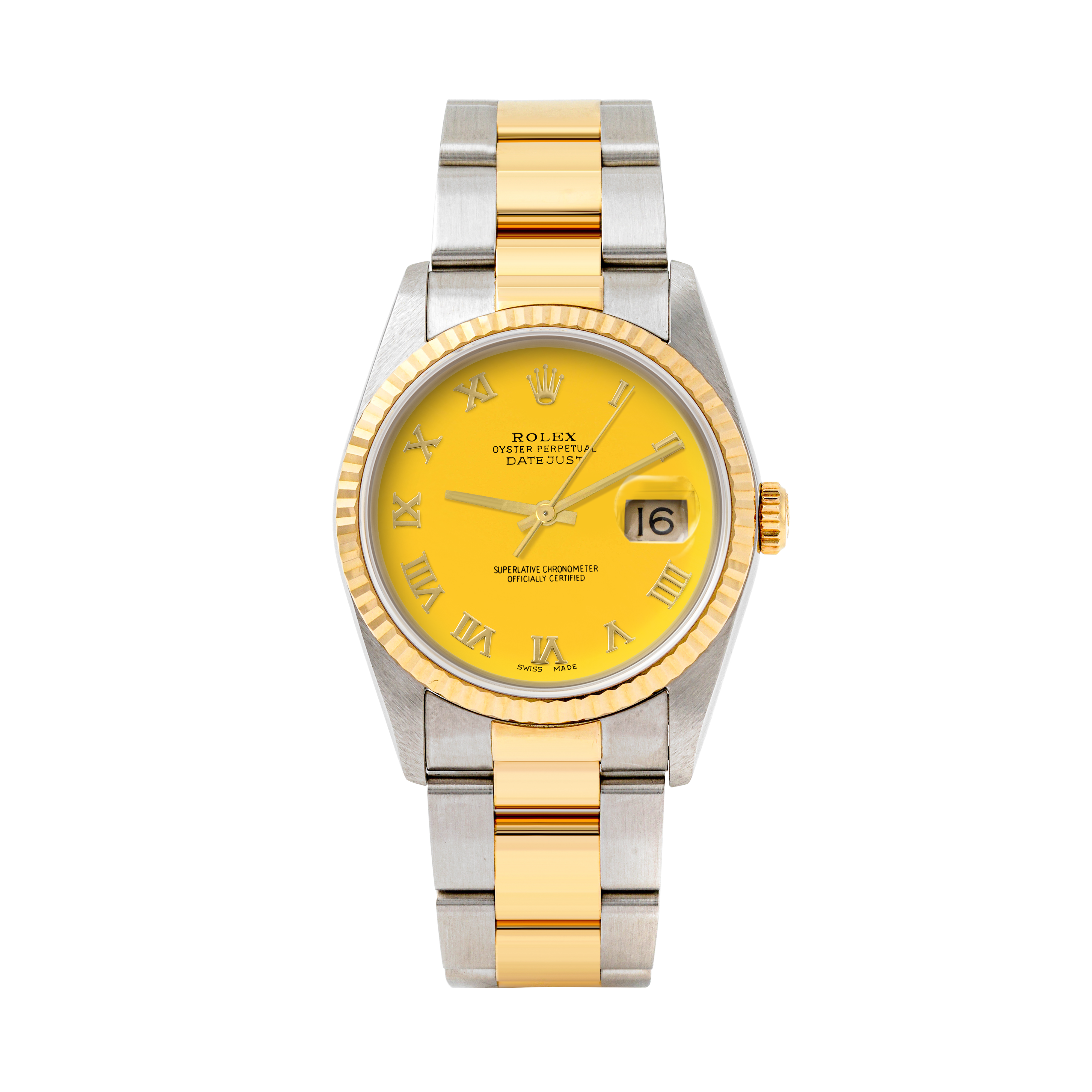 Rolex Datejust 36mm TWO TONE 16233 Yellow Dial | Roman Hour Markers | Fluted Bezel