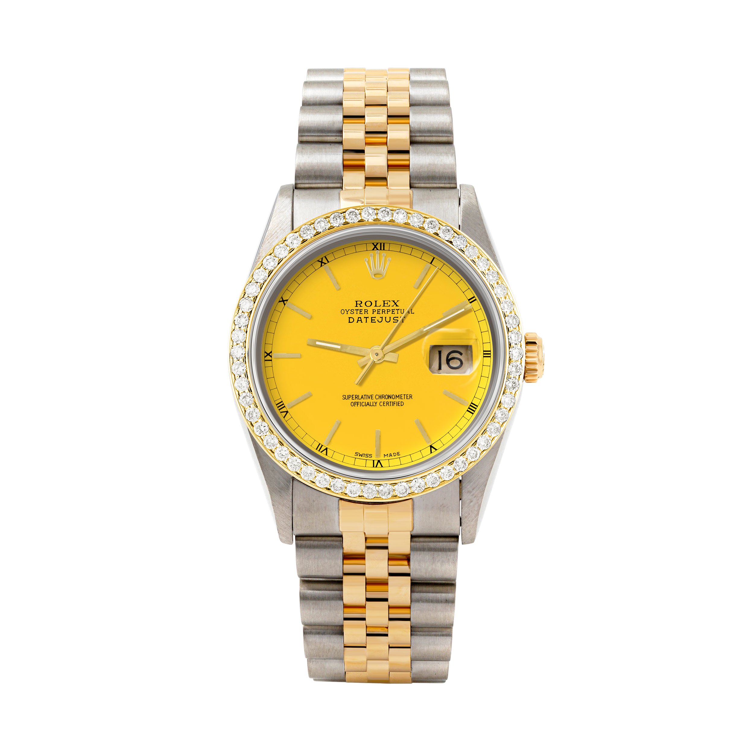 Rolex Datejust 36mm TWO TONE 16233 Yellow  Dial | Stick Hour Markers | 1ct Diamond Bezel