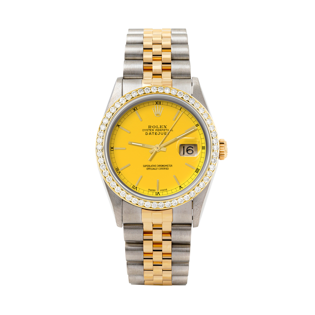 Rolex Datejust 36mm TWO TONE 16233 Yellow  Dial | Stick Hour Markers | 1ct Diamond Bezel