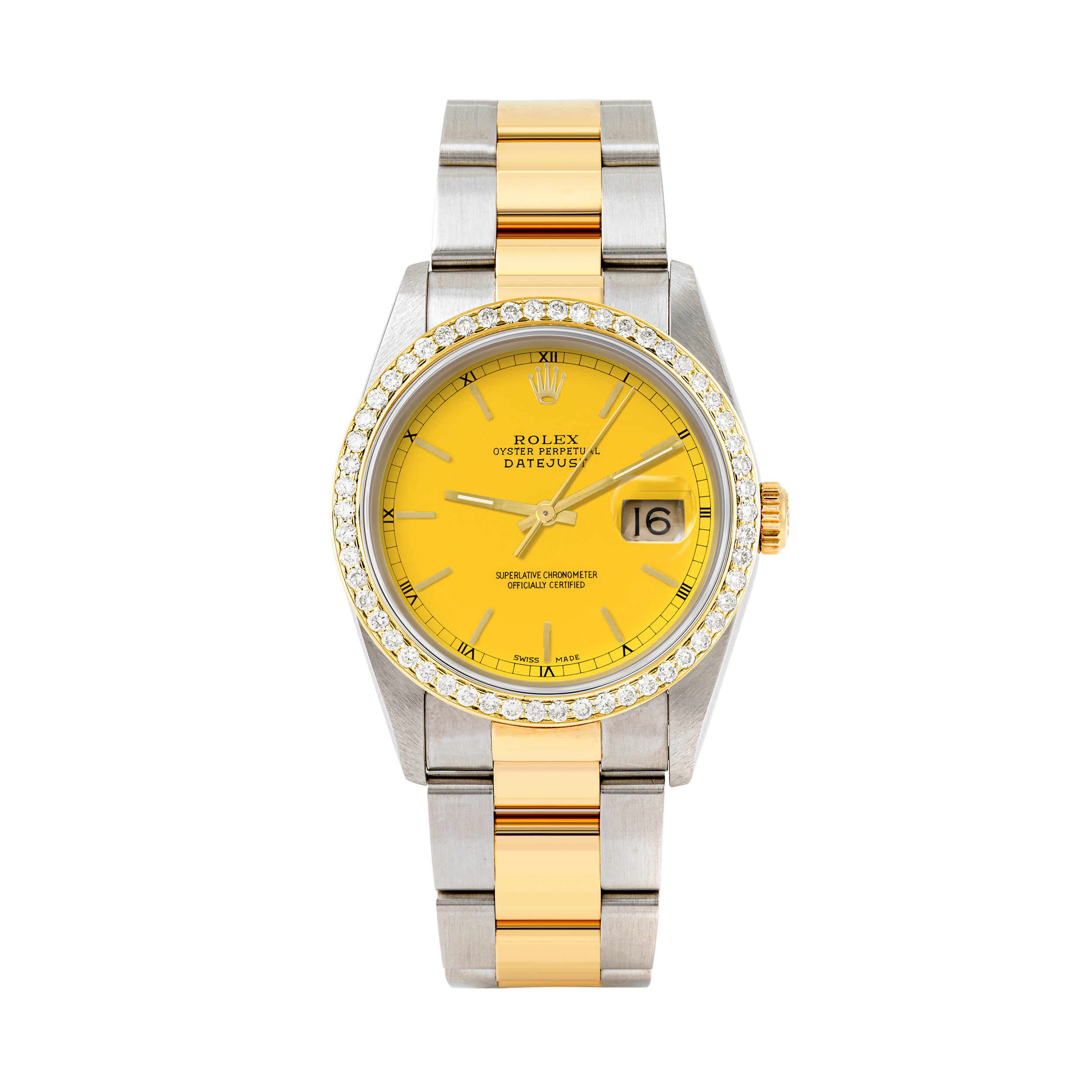 Rolex Datejust 36mm TWO TONE 16233 Yellow  Dial | Stick Hour Markers | 1ct Diamond Bezel