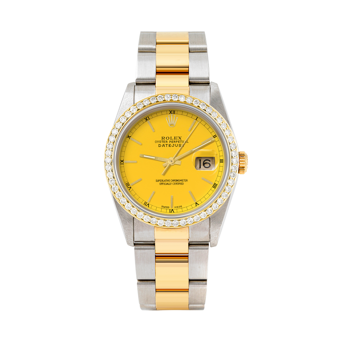 Rolex Datejust 36mm TWO TONE 16233 Yellow  Dial | Stick Hour Markers | 1ct Diamond Bezel