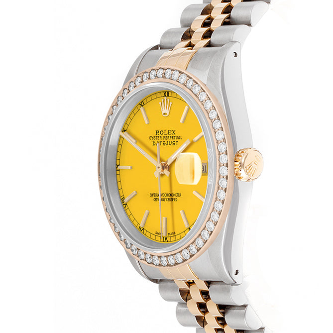 Rolex Datejust 36mm TWO TONE 16233 Yellow  Dial | Stick Hour Markers | 1.8ct Diamond Bezel