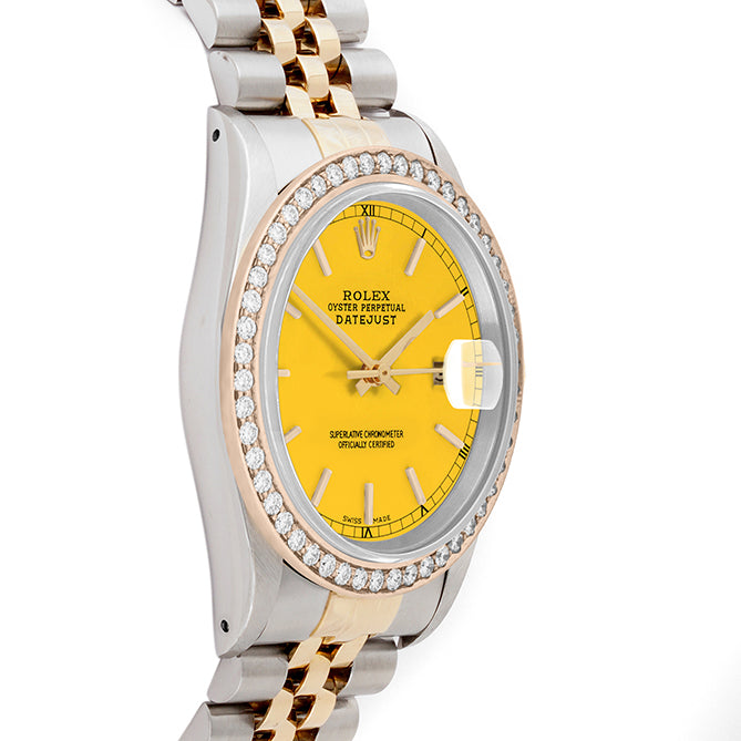 Rolex Datejust 36mm TWO TONE 16233 Yellow  Dial | Stick Hour Markers | 1.8ct Diamond Bezel