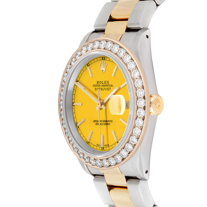 Rolex Datejust 36mm TWO TONE 16233 Yellow Dial | 6&9 Diamond Hour Markers | 2.5ct Diamond Bezel