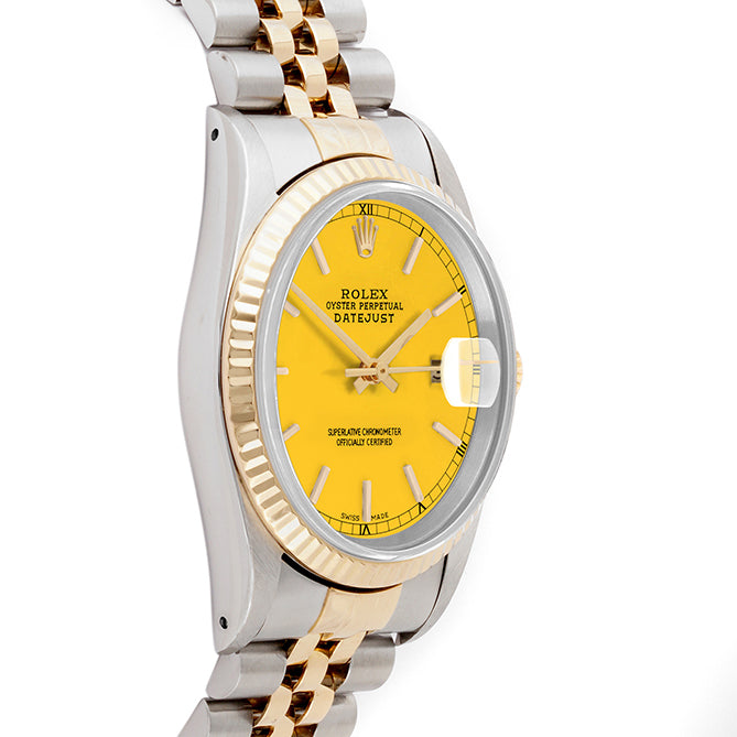 Rolex Datejust 36mm TWO TONE 16233 Yellow  Dial | Stick  Hour Markers | Fluted Bezel