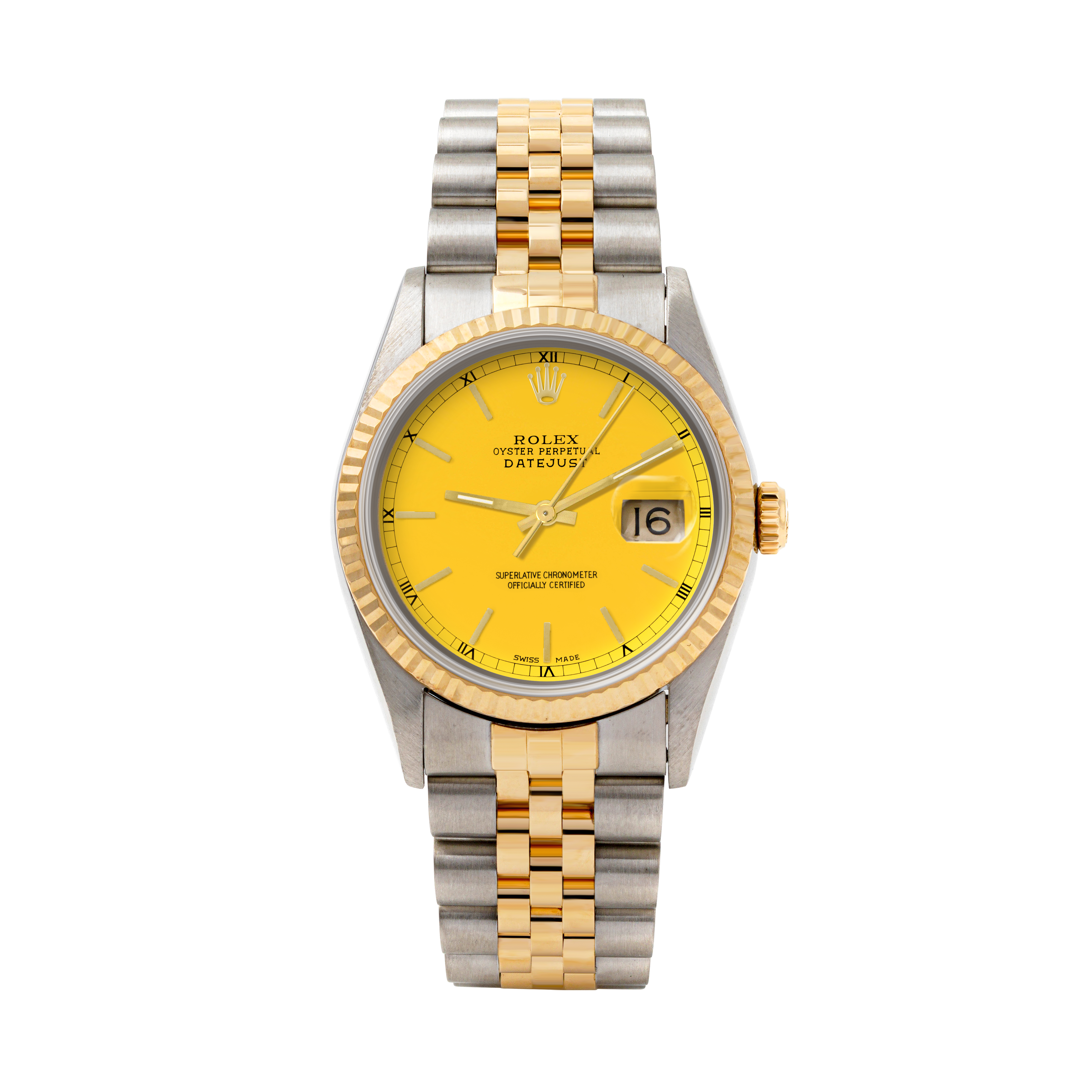 Rolex Datejust 36mm TWO TONE 16233 Yellow  Dial | Stick  Hour Markers | Fluted Bezel