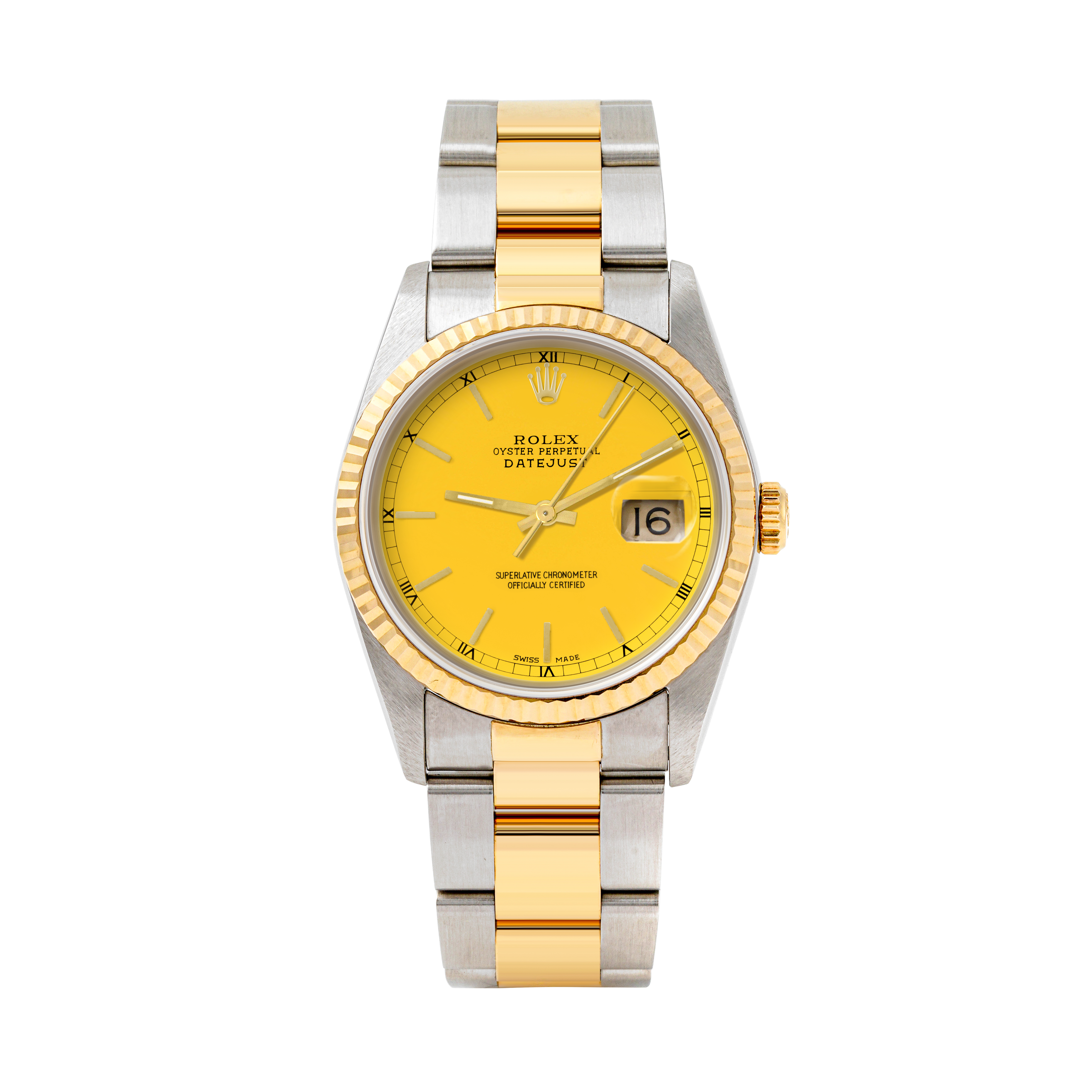 Rolex Datejust 36mm TWO TONE 16233 Yellow  Dial | Stick  Hour Markers | Fluted Bezel