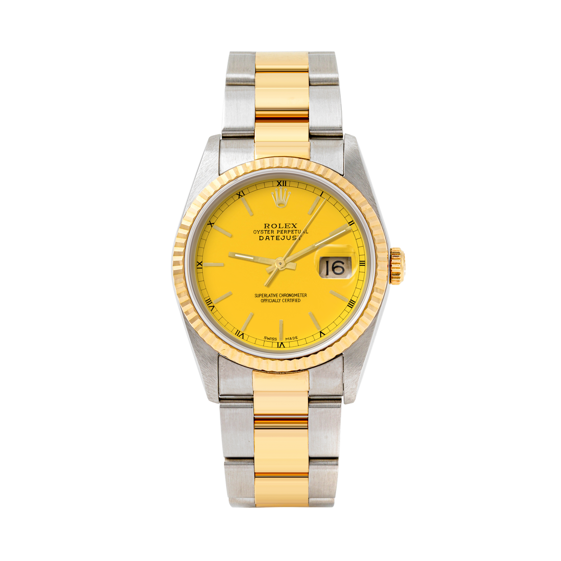 Rolex Datejust 36mm TWO TONE 16233 Yellow  Dial | Stick  Hour Markers | Fluted Bezel