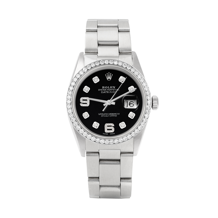 Rolex Datejust 36mm STAINLESS STEEL 16234 Black Dial | 6&9 Diamond |Diamond Hour Markers | 1 ct Diamond Bezel