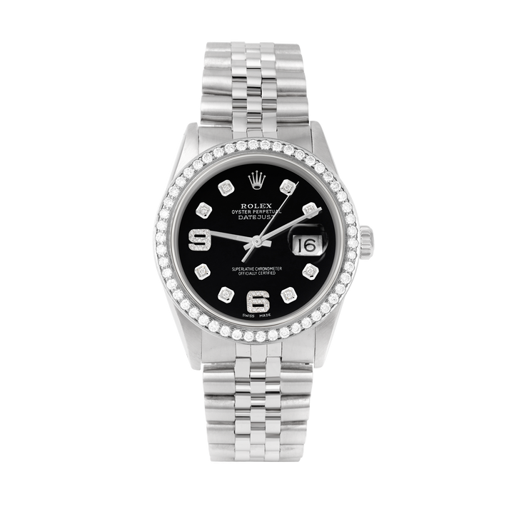 Rolex Datejust 36mm STAINLESS STEEL 16234 Black Dial | 6&9 Diamond |Diamond Hour Markers | 1.8 ct Diamond Bezel