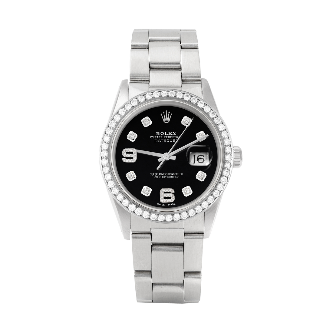 Rolex Datejust 36mm STAINLESS STEEL 16234 Black Dial | 6&9 Diamond |Diamond Hour Markers | 1.8 ct Diamond Bezel