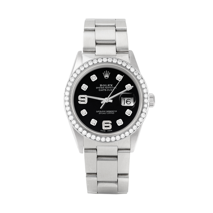 Rolex Datejust 36mm STAINLESS STEEL 16234 Black Dial | 6&9 Diamond |Diamond Hour Markers | 1.8 ct Diamond Bezel