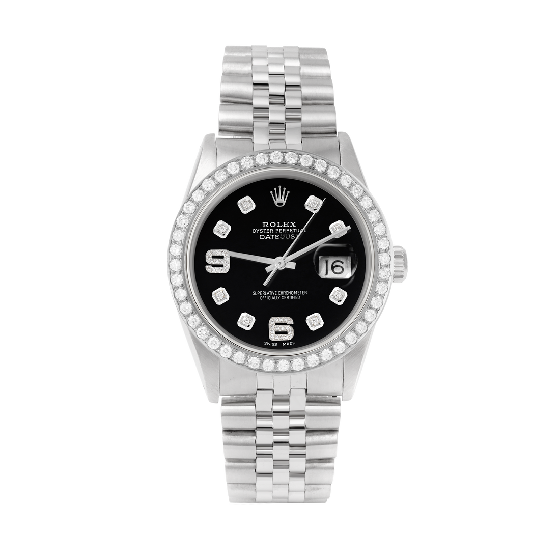 Rolex Datejust 36mm STAINLESS STEEL 16234  Black Dial | 6&9 Diamond Hour Markers | 2 ct Diamond Bezel