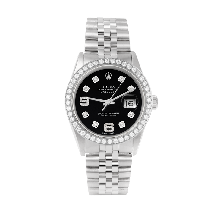 Rolex Datejust 36mm STAINLESS STEEL 16234  Black Dial | 6&9 Diamond Hour Markers | 2 ct Diamond Bezel