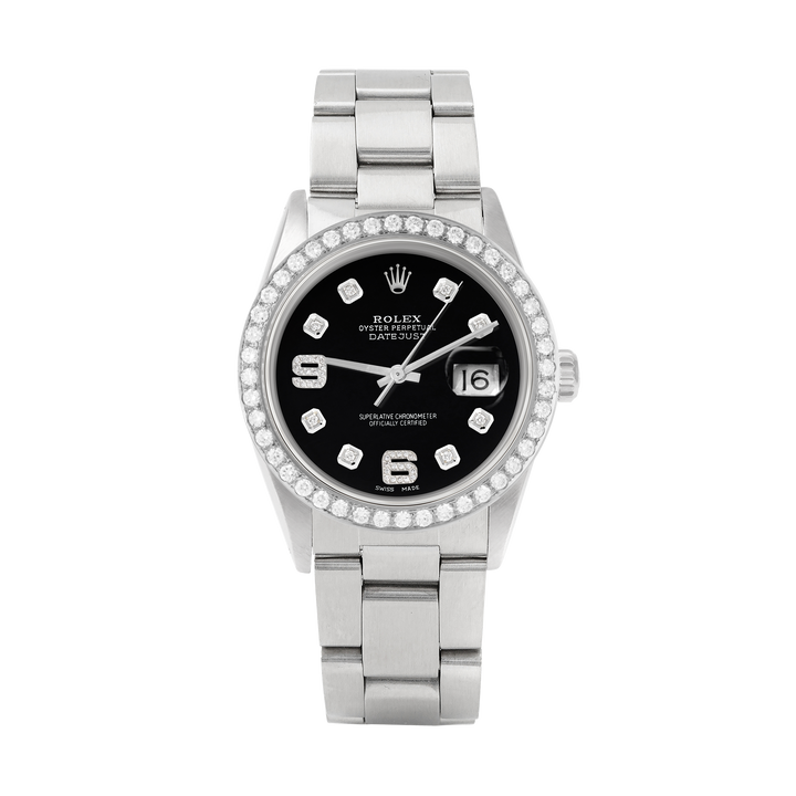 Rolex Datejust 36mm STAINLESS STEEL 16234 Black Dial | 6&9 Diamond Hour Markers | 2 ct Diamond Bezel