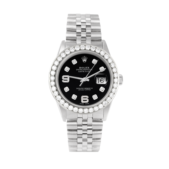 Rolex Datejust 36mm STAINLESS STEEL 16234 Black Dial |6&9 Diamond Hour Markers | 2.5 ct Diamond Bezel