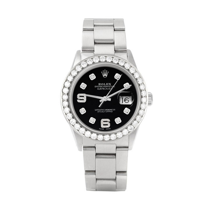 Rolex Datejust 36mm STAINLESS STEEL 16234 Black Dial |6&9 Diamond Hour Markers | 2.5 ct Diamond Bezel