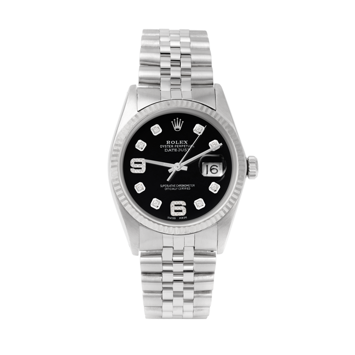 Rolex Datejust 36mm STAINLESS STEEL 16234 Black Dial | 6&9 Diamond | Fluted Bezel
