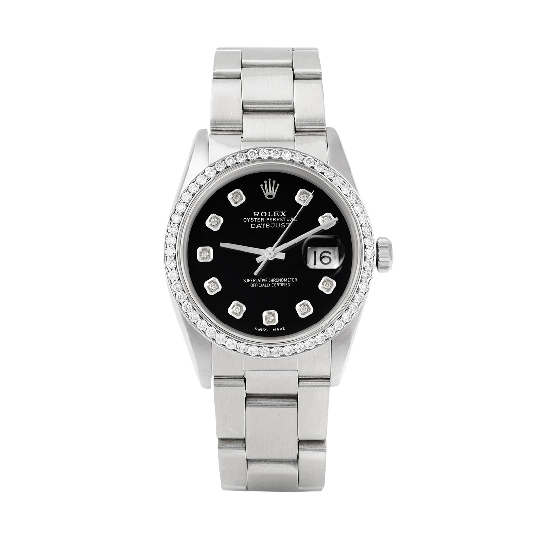 Rolex Datejust 36mm STAINLESS STEEL 16234 Black Dial | Diamond Hour Markers | 1ct Diamond Bezel