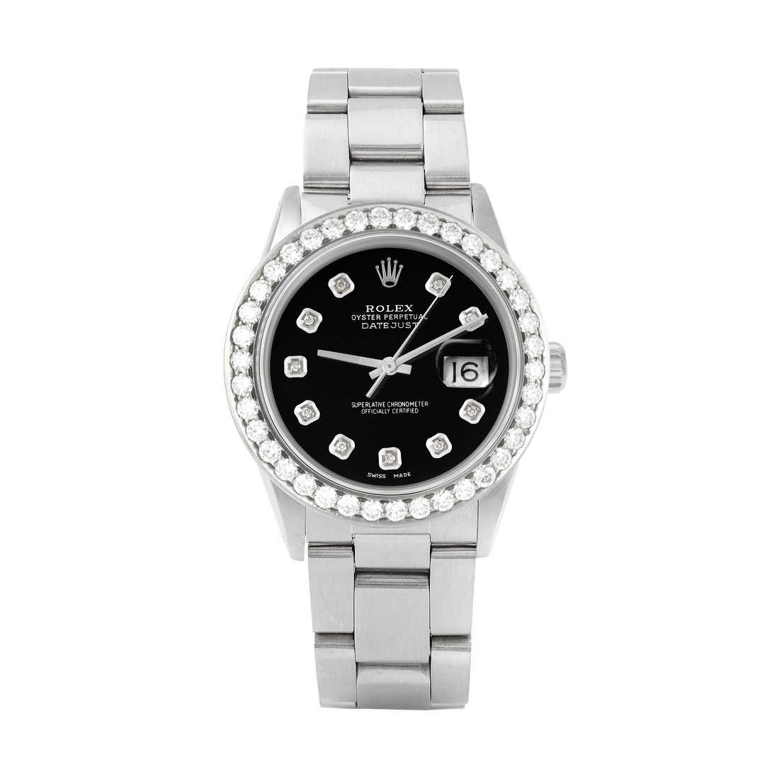 Rolex Datejust 36mm STAINLESS STEEL 16234  Black  Dial | Diamond Hour Markers | 2.5 ct Diamond Bezel