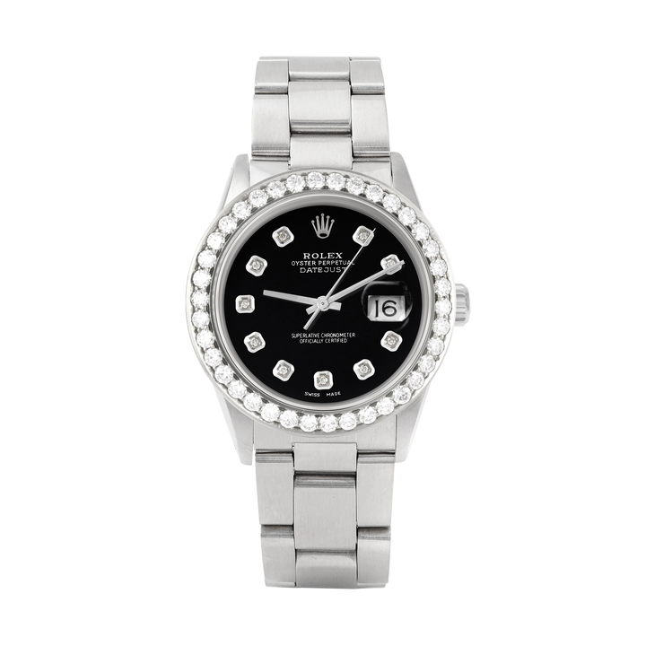 Rolex Datejust 36mm STAINLESS STEEL 16234  Black  Dial | Diamond Hour Markers | 2.5 ct Diamond Bezel