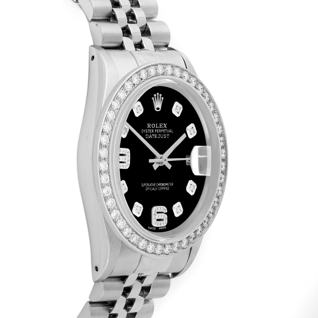 Rolex Datejust 36mm STAINLESS STEEL 16234  Black Dial | 6&9 Diamond Hour Markers | 2 ct Diamond Bezel