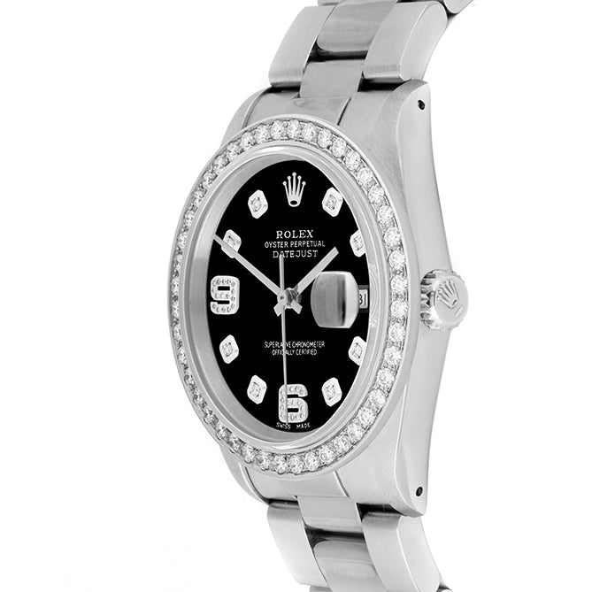 Rolex Datejust 36mm STAINLESS STEEL 16234 Black Dial | 6&9 Diamond Hour Markers | 2 ct Diamond Bezel