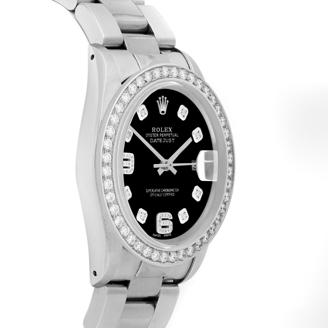 Rolex Datejust 36mm STAINLESS STEEL 16234 Black Dial | 6&9 Diamond Hour Markers | 2 ct Diamond Bezel