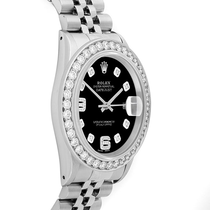 Rolex Datejust 36mm STAINLESS STEEL 16234 Black Dial |6&9 Diamond Hour Markers | 2.5 ct Diamond Bezel