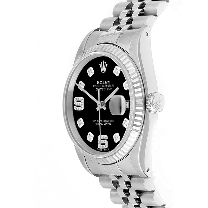 Rolex Datejust 36mm STAINLESS STEEL 16234 Black Dial | 6&9 Diamond | Fluted Bezel