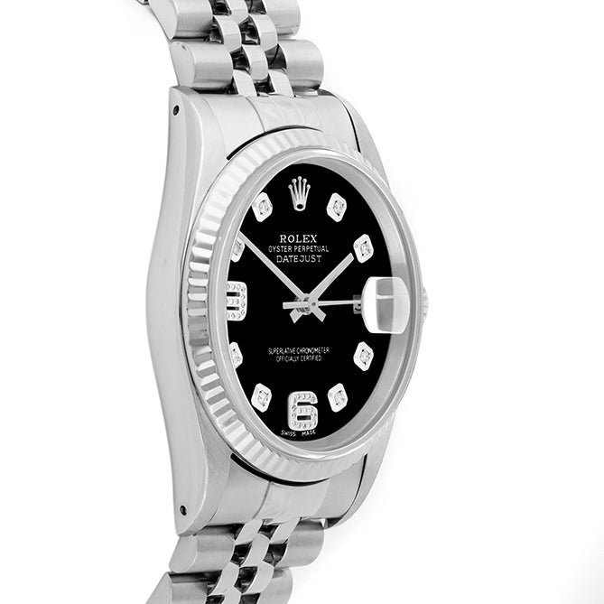 Rolex Datejust 36mm STAINLESS STEEL 16234 Black Dial | 6&9 Diamond | Fluted Bezel
