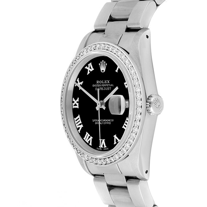 Rolex Datejust 36mm STAINLESS STEEL 16232 Black Dial | Roman Hour Markers | 1 ct Diamond Bezel