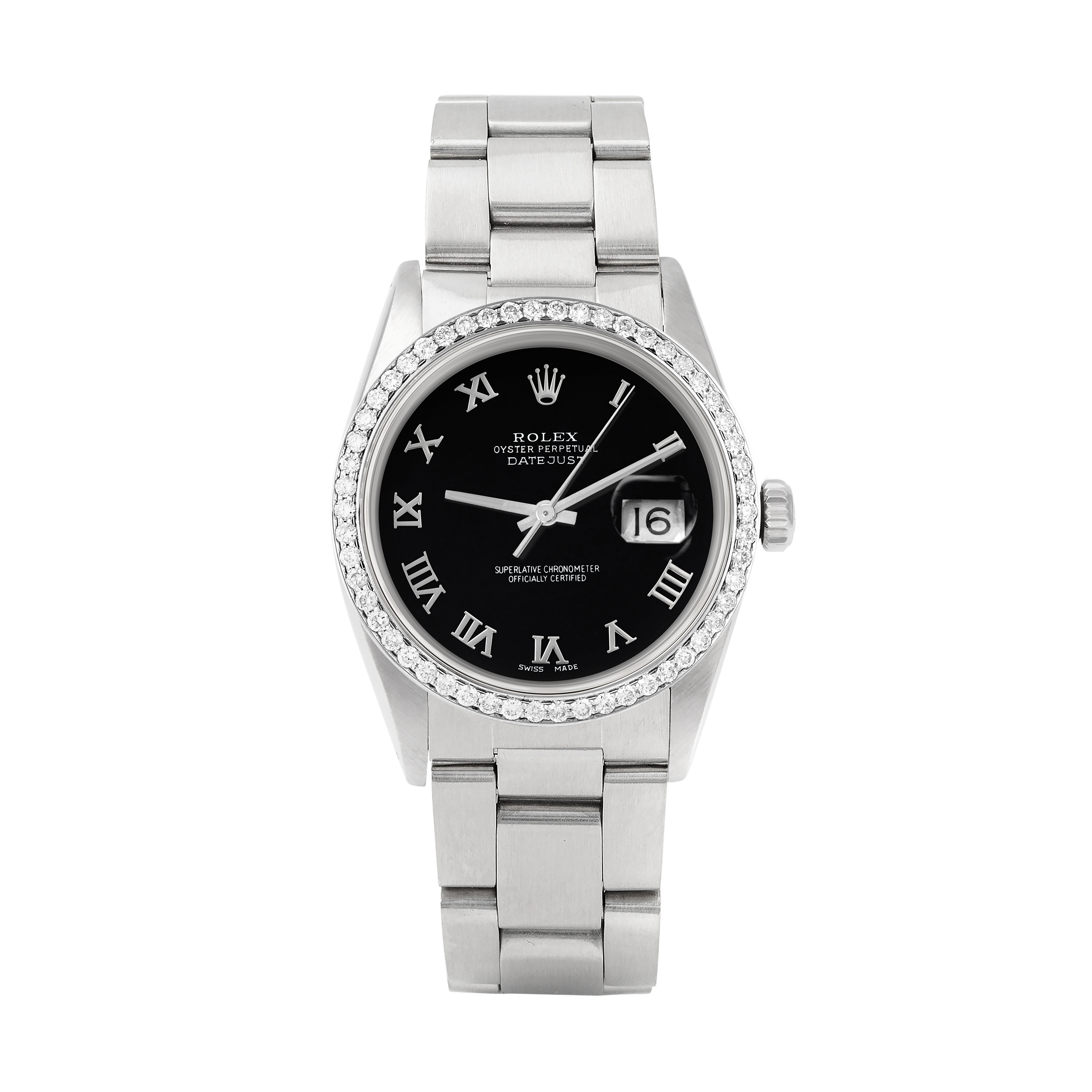 Rolex Datejust 36mm STAINLESS STEEL 16232 Black Dial | Roman Hour Markers | 1 ct Diamond Bezel