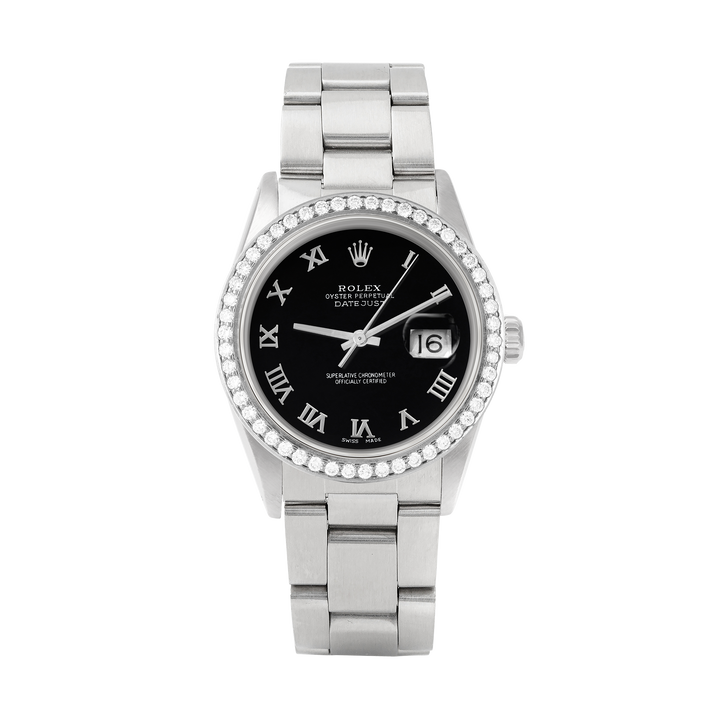 Rolex Datejust 36mm STAINLESS STEEL 16234 Black Dial | Roman Hour Markers, 1.8ct Diamond Bezel