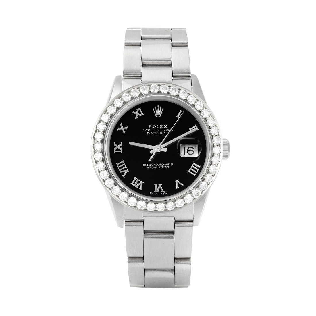 Rolex Datejust 36mm STAINLESS STEEL 16234 Black Dial | Roman Hour Markers | 2.5 ct Diamond Bezel