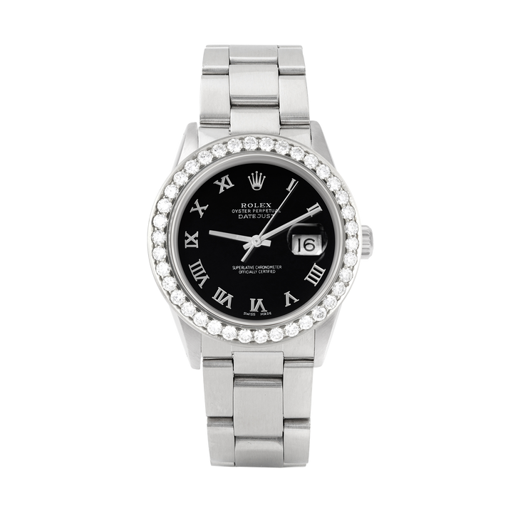 Rolex Datejust 36mm STAINLESS STEEL 16234 Black Dial | Roman Hour Markers | 2.5 ct Diamond Bezel