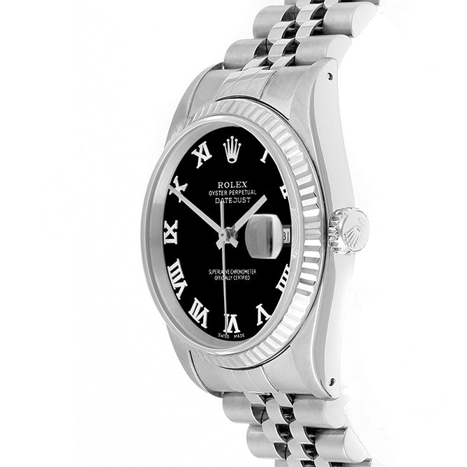 Rolex Datejust 36mm STAINLESS STEEL 16234 Black Dial | Roman Hour Markers | Fluted  Bezel